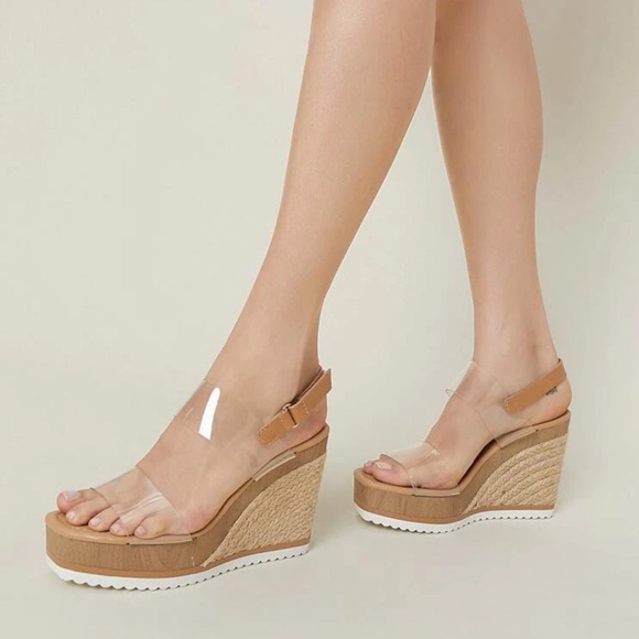 Transparent Open-Toe Espadrille Ankle Strap Wedges - 7.5 - Picture 2 of 6